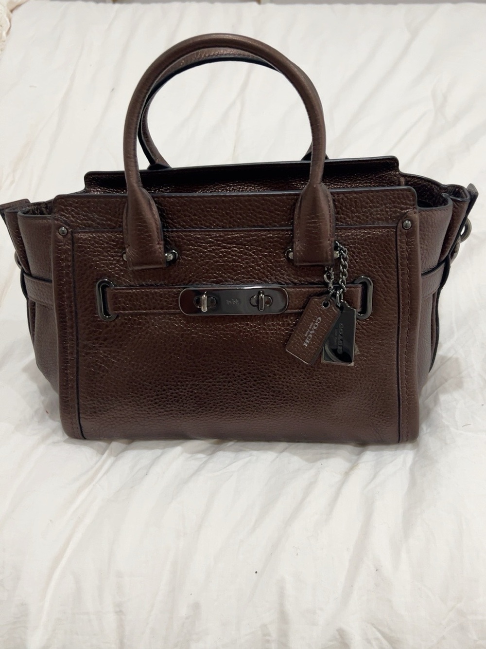 Coach Swagger 27 Brown Pebbled Leather Satchel 34816